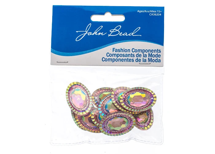 Resin Sew-On Piikki Stones 10pcs 20x30mm Oval Pink AB