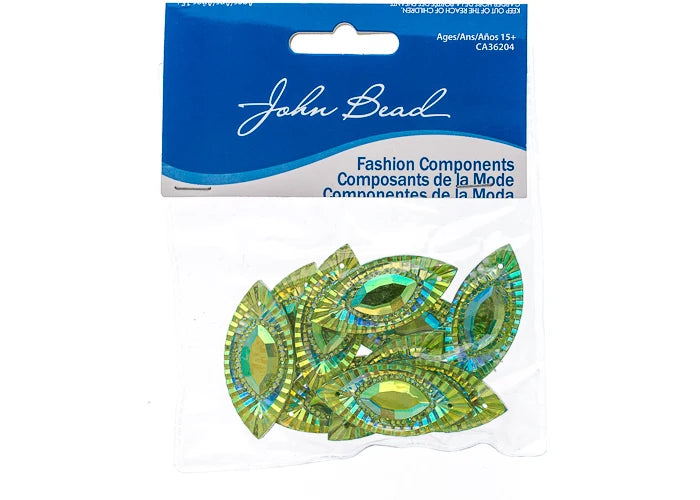 Resin Sew-On Piikki Stones 10pcs 18x40mm Navette Lime AB