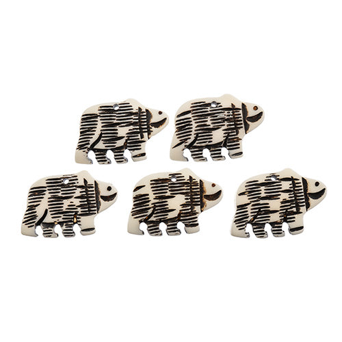 Bone Walking Bear Pendant 5pcs 1.25in Burnt White finish worked on bone