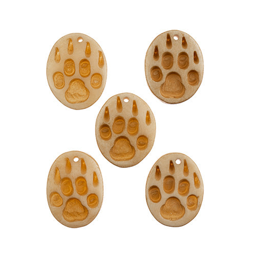 Bone Bear Paw Pendant 5pcs 1.25in Beige finish worked on bone
