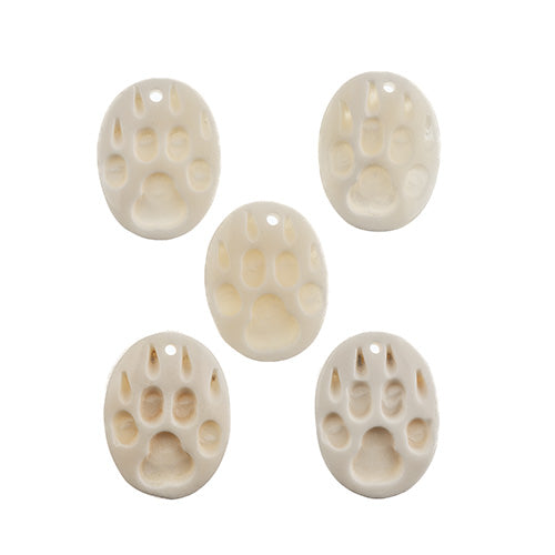 Bone Bear Paw Pendant 5pcs 1.25in White finish worked on bone