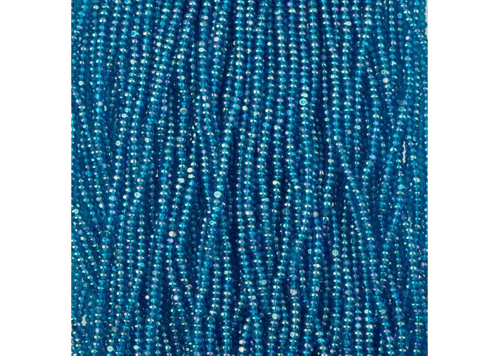 Czech Seed Bead 11/0 Cut Transparent Aqua Rainbow Strung
