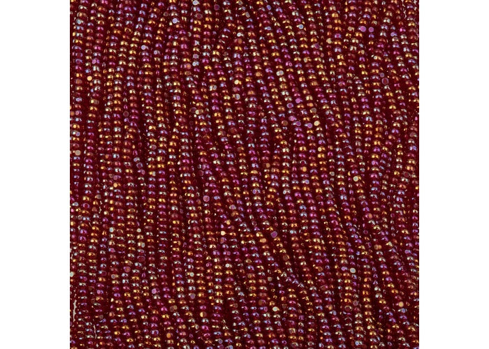 Czech Seed Bead 11/0 Cut Transparent Red Rainbow Strung