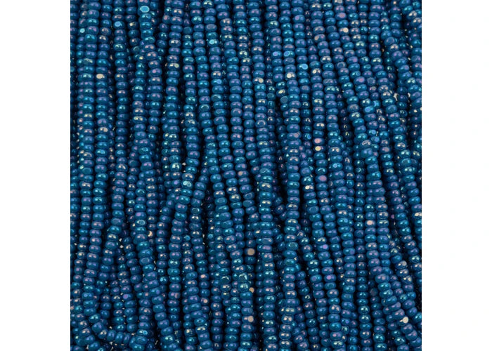 Czech Seed Bead 11/0 Cut Opaque Blue Rainbow Strung