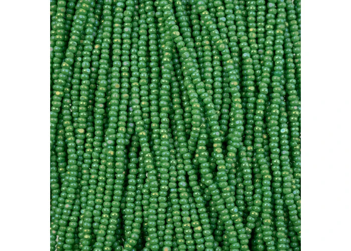 Czech Seed Bead 11/0 Cut Opaque Green Rainbow Strung