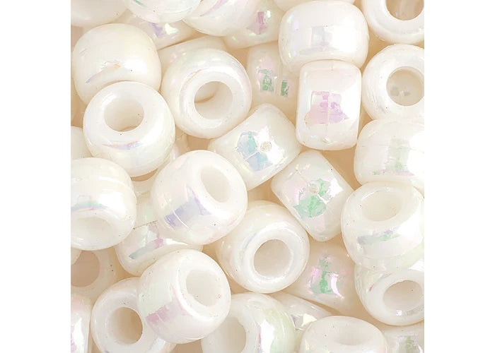 Crow Bead/Pony Bead Opaque 9mm White Iris