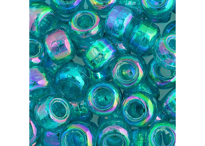 Crow Bead/Pony Bead Transparent 9mm Turquoise Iris