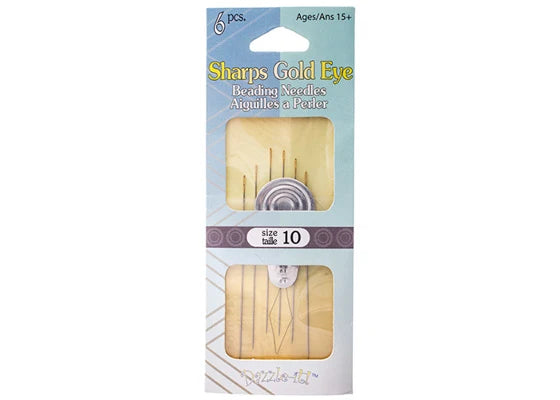 Sharps Gold Eye Beading Needle w/Threader Size 10