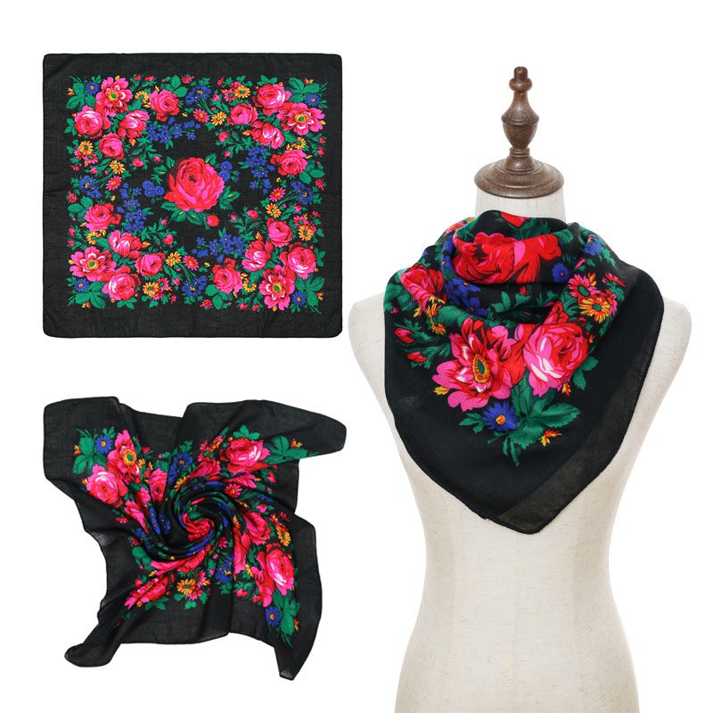 30″ x 30″ Non-Metallic Black Kokum Floral Scarf