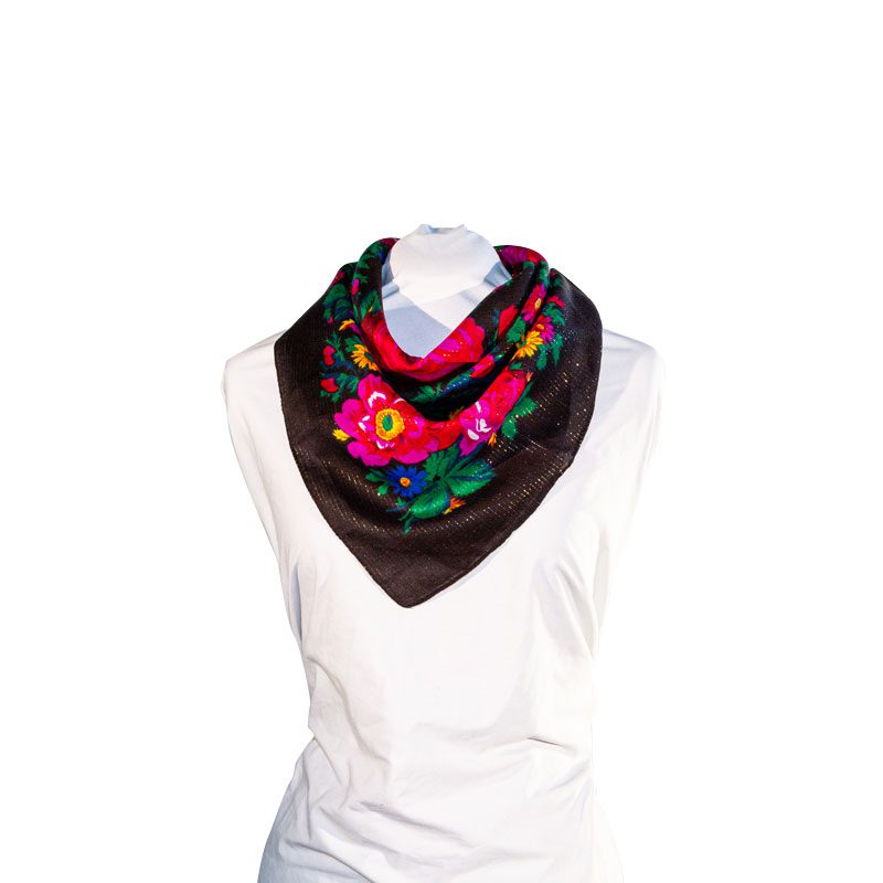 30″ x 30″ Metallic Black Kokum Floral Scarf