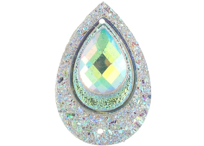 Resin Sew-On Peacock Stones 10pcs 20x30mm Drop Crystal AB