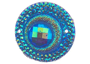 Resin Sew-On Peacock 10pcs 20mm Round Blue AB