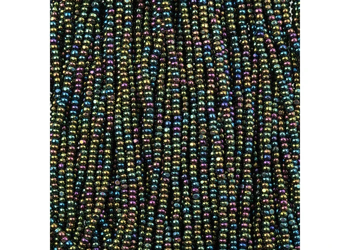 Czech Seed Bead 11/0 Cut Metallic Green AB Strung