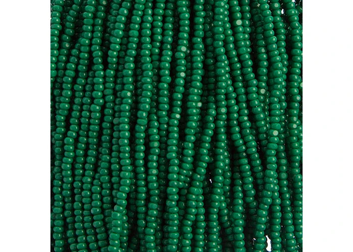 Czech Seed Bead 11/0 Cut Opaque Medium Dark Green Strung
