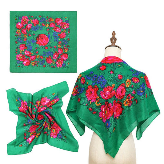 30″ x 30″ Non-Metallic Green Kokum Floral Scarf