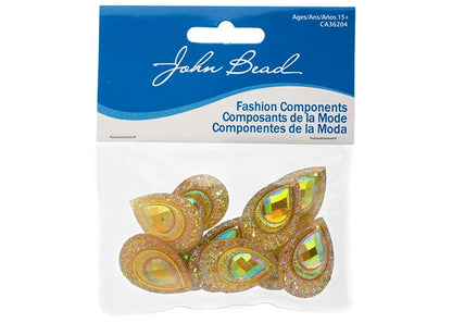 Resin Sew-On Peacock Stones 10pcs 20x30mm Drop Gold AB