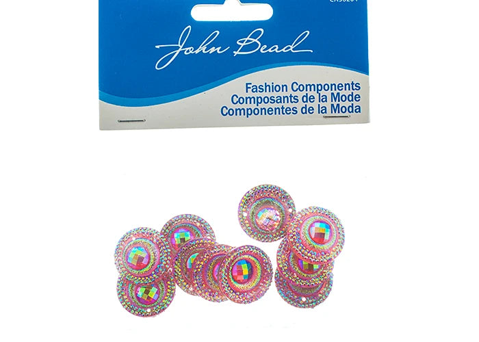 Resin Sew-On Peacock 10pcs 20mm Round Pink AB