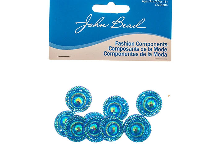 Resin Sew-On Peacock 10pcs 20mm Round Blue AB