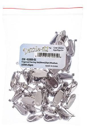 Fingernail Earring 10x20mm (25pr) Rhodium
