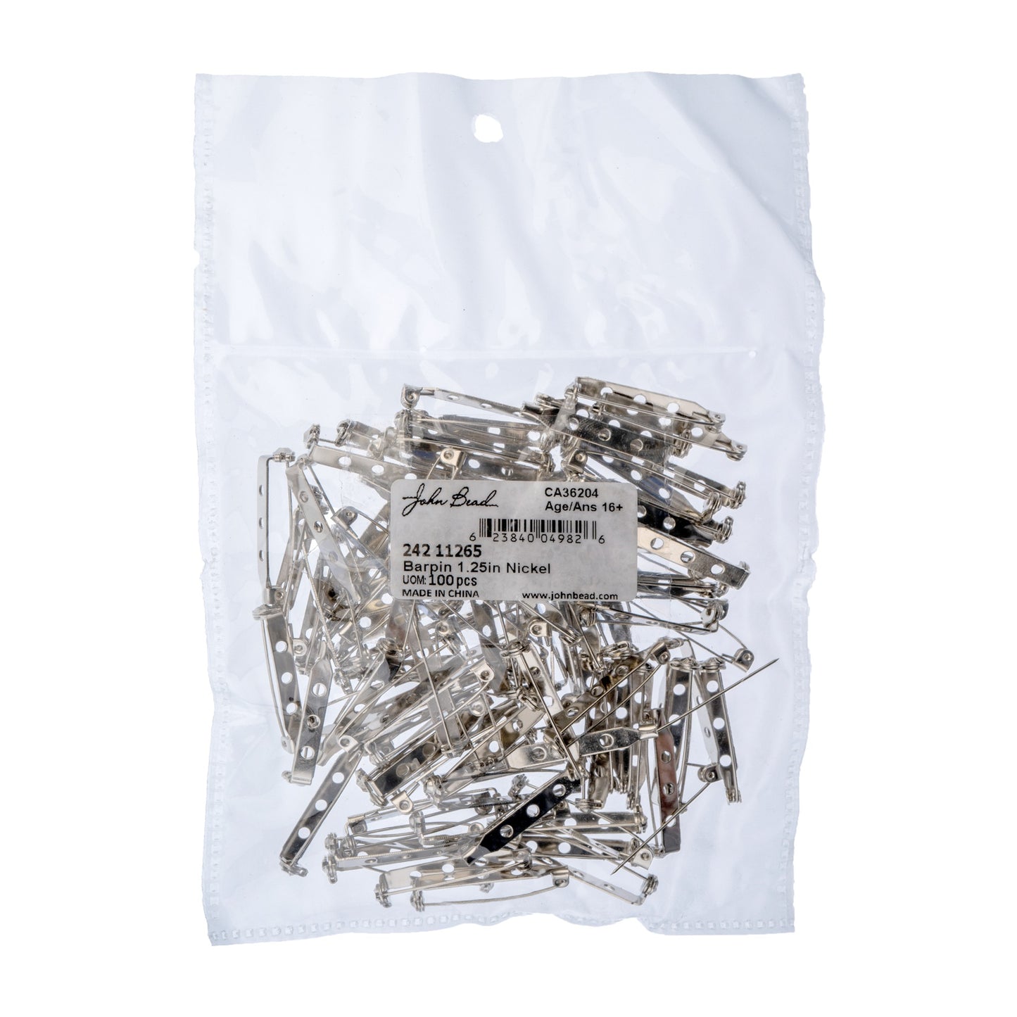 Bar Pins - 1.25in Nickel Color 100PCS