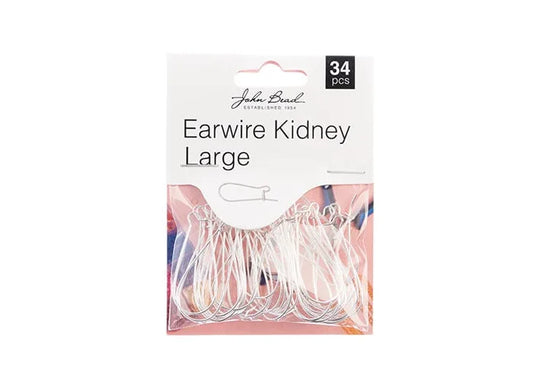 Earwire Kidney Large (apx 33x15mm) Silver 34pcs