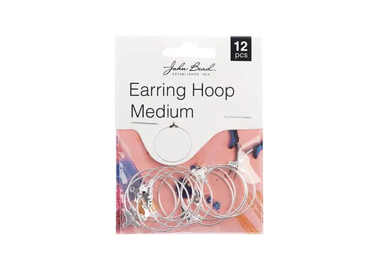 Earring Hoop Medium (apx 25mm) Silver 12pcs