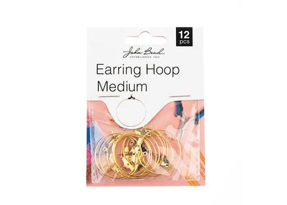 Earring Hoop Medium (apx 25mm) Gold 12pcs