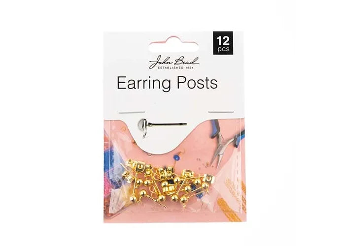 Earring Post w/5mm Ball Gold 12pcs