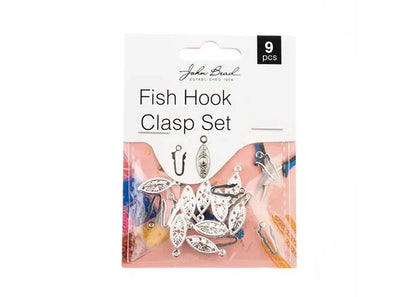 Fish Hook Clasp Set 6x20mm Silver 9pcs