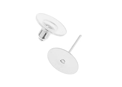 Earring Studs Flat with Barrel Clutch 10mm Silver 1 Pair