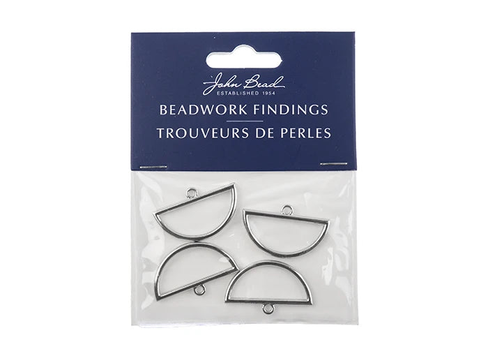 Beadwork Findings Silver Pendant Half Circle 18x30mm 4pcs