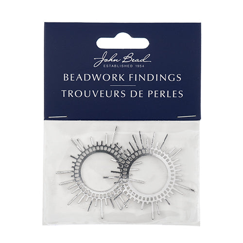 Beadwork Findings Silver Pendant Sun 42x45mm 2pcs