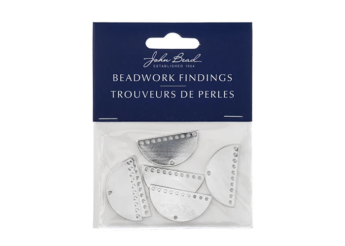 Beadwork Findings Silver Pendant Half Moon Semicircle with 10+1 Holes 30x15x1mm 6pc