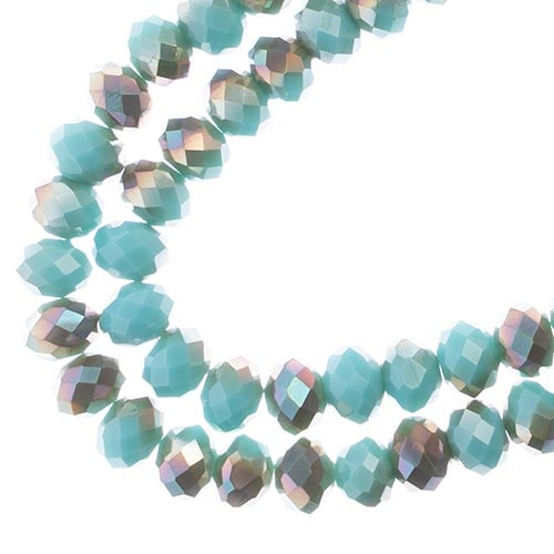 Crystal Lane Rondelle 6x8mm Op. Turquoise Blue w/Half Champagne Luster