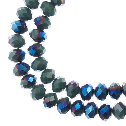 Crystal Lane DIY Rondelle 2 Strand 7in (apx58pcs) 6x8mm Opaque Dark Green w/Half Blue Iris