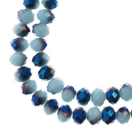 Crystal Lane DIY Rondelle 2 Strand 7in (apx58pcs) 6x8mm Opaque Light Blue w/Half Blue Iris