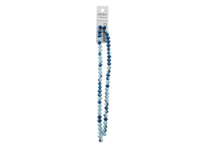 Crystal Lane DIY Rondelle 2 Strand 7in (apx58pcs) 6x8mm Opaque Light Blue w/Half Blue Iris