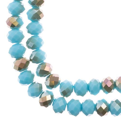 Crystal Lane DIY Rondelle 2 Strand 7in (apx46pcs) 8x10mm Opaque Blue w/Half Champagne Luster
