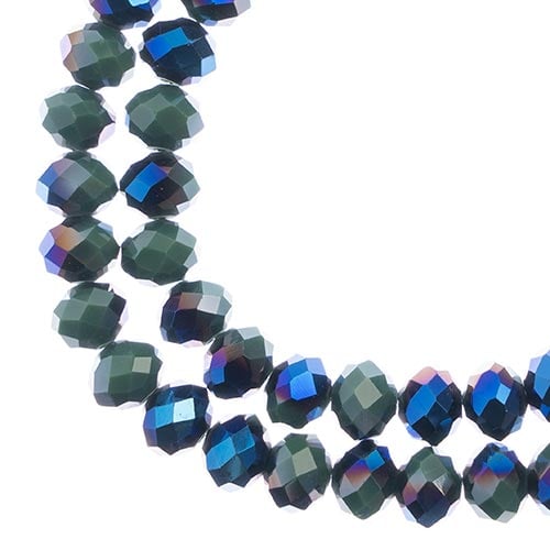 Crystal Lane DIY Rondelle 2 Strand 7in (apx46pcs) 8x10mm Opaque Dark Green w/Half Blue Iris