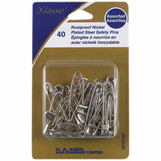 KLASSE´ Nickel Plated Steel Safety Pins - Assorted (sizes 1 & 2) - 40pcs