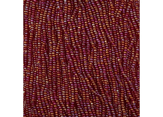 Czech Seed Bead 11/0 Cut Transparent Red Rainbow Strung