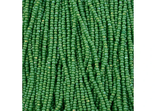 Czech Seed Bead 11/0 Cut Opaque Green Rainbow Strung
