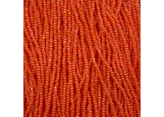 Czech Seed Bead 11/0 Cut Opaque Orange Rainbow Strung