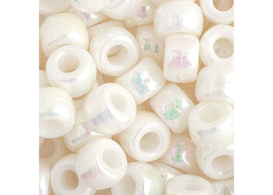 Crow Bead/Pony Bead Opaque 9mm White Iris