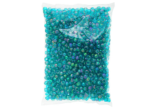 Crow Bead/Pony Bead Transparent 9mm Turquoise Iris