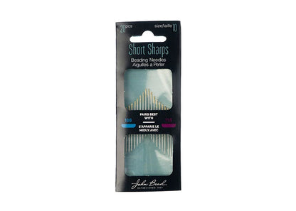 Beading Needle Gold Eye Short and Sharps 20pcs Size 10