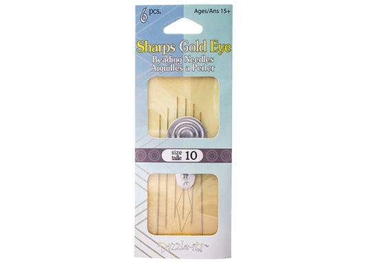 Sharps Gold Eye Beading Needle w/Threader Size 10