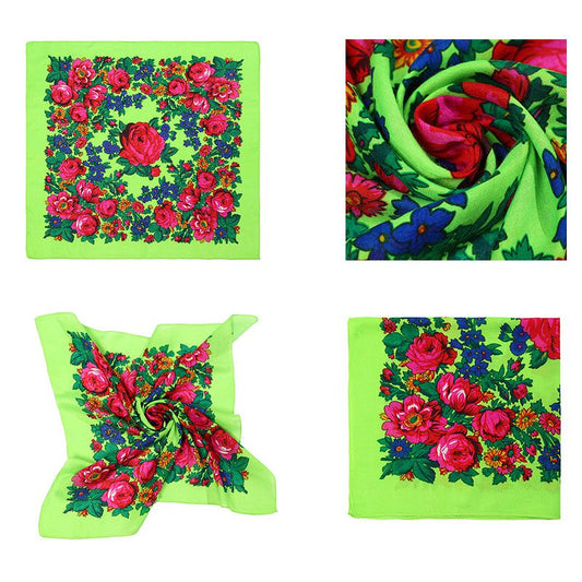 30″ x 30″ Metallic Neon Green Kokum Floral Printed Scarf