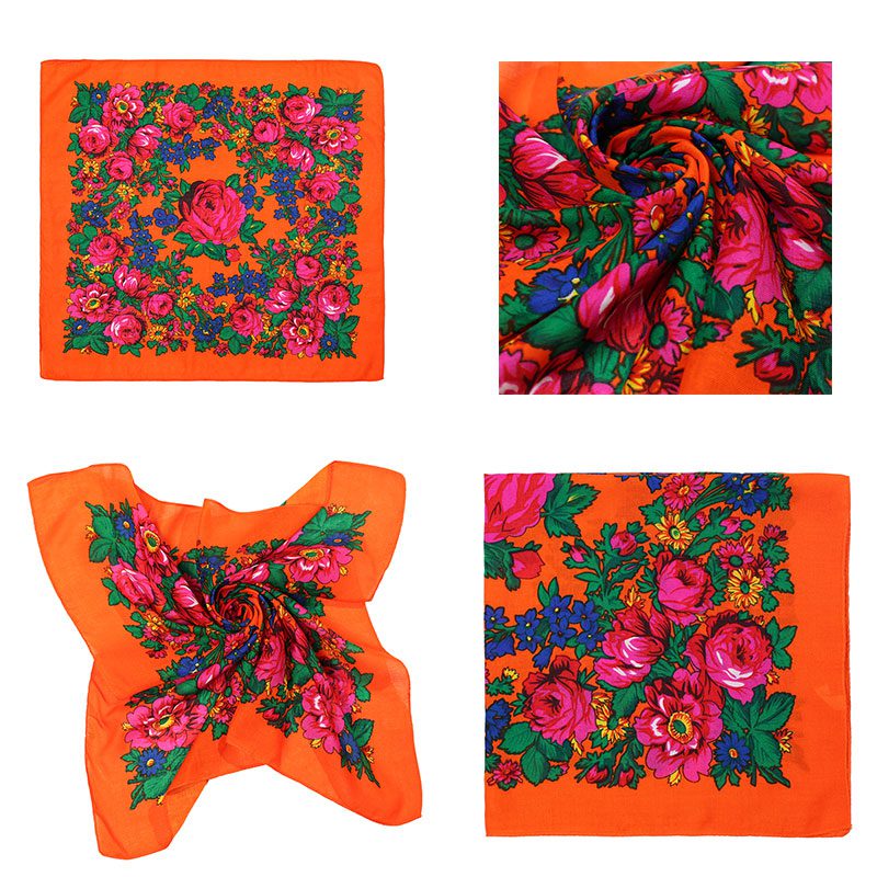 30″ x 30″ Non-Metallic Orange Kokum Floral Scarf