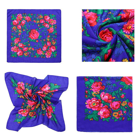 30″ x 30″ Non Metallic Royal Blue Kokum Floral Printed Scarf